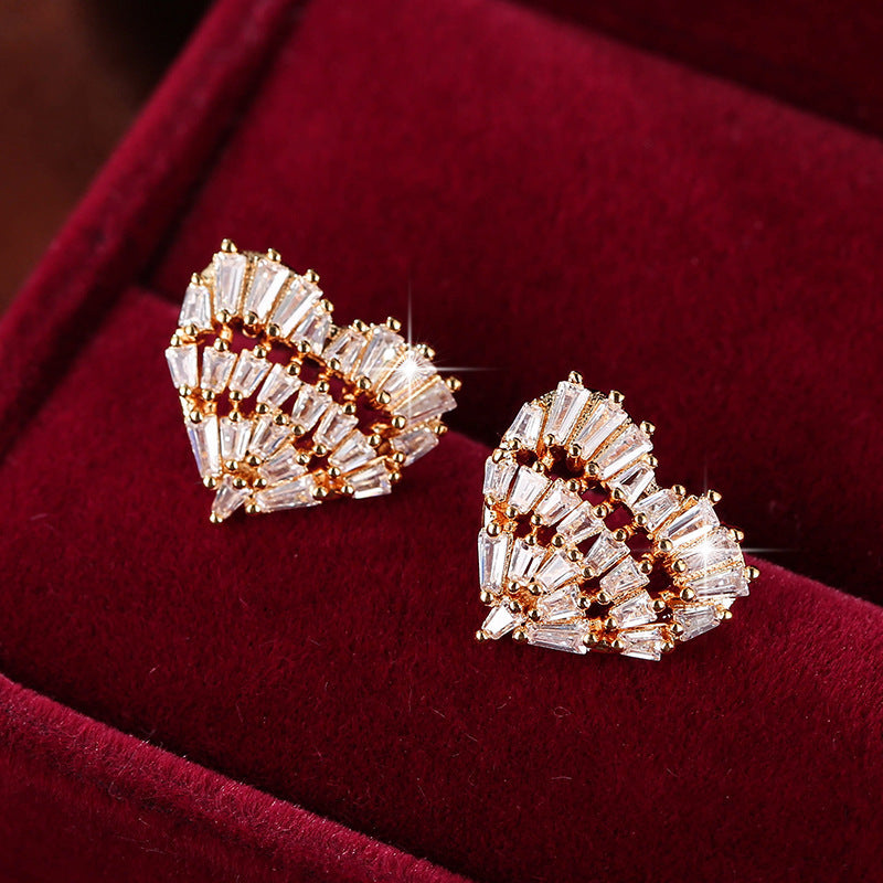 Heart Shape Stud Earrings For Women Featuring Electroplated Gold Finish With Copper Ear Pins