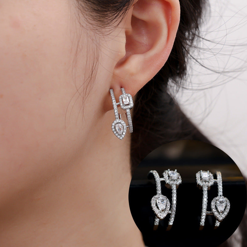 Water Droplets Earrings For Women In Gold Featuring Copper Ear Pins And Zircon Inlay