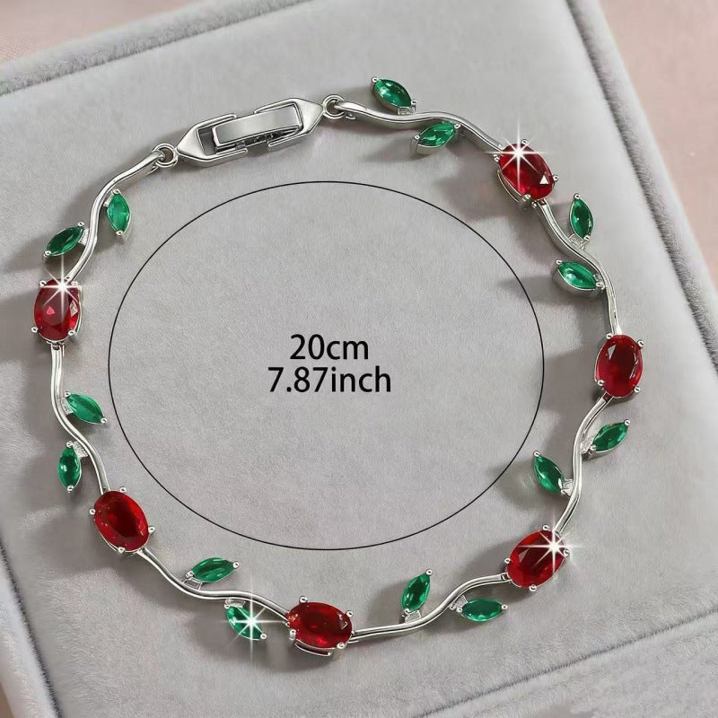 Simple Style Leaf Bracelet For Women In Electroplated Copper With Zircon Inlay