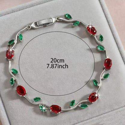 Simple Style Leaf Bracelet For Women In Electroplated Copper With Zircon Inlay