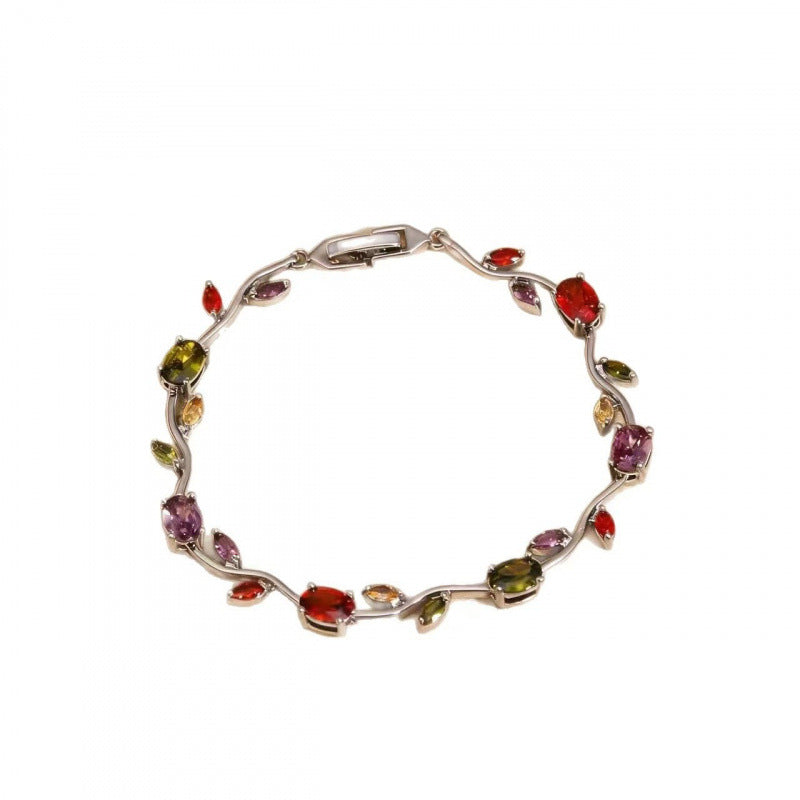 Simple Style Leaf Bracelet For Women In Electroplated Copper With Zircon Inlay