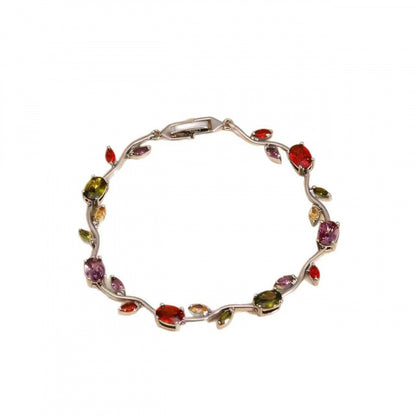 Simple Style Leaf Bracelet For Women In Electroplated Copper With Zircon Inlay