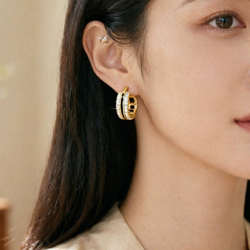 For Unisex Irregular Enamel Earrings In Gold Featuring Copper Studs And Zircon Inlay Material