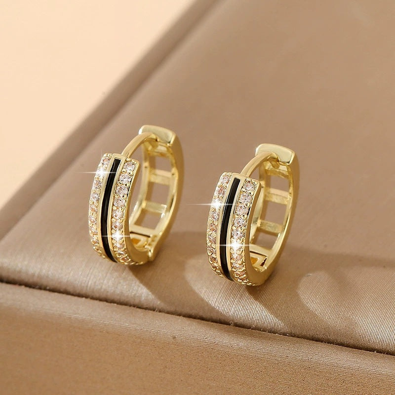 For Unisex Irregular Enamel Earrings In Gold Featuring Copper Studs And Zircon Inlay Material