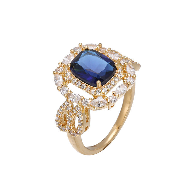 Geometric Rings For Women With Bezel Setting, Electroplated Copper Material Featuring Zircon Inlay