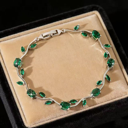 Simple Style Leaf Bracelet For Women In Electroplated Copper With Zircon Inlay