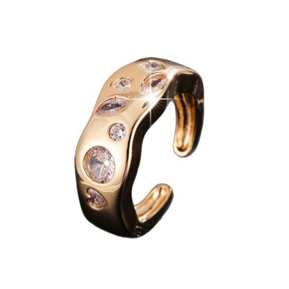 Waves Wave Ring For Women In Gold Copper With Zircon Inlay, Perfect For Spring