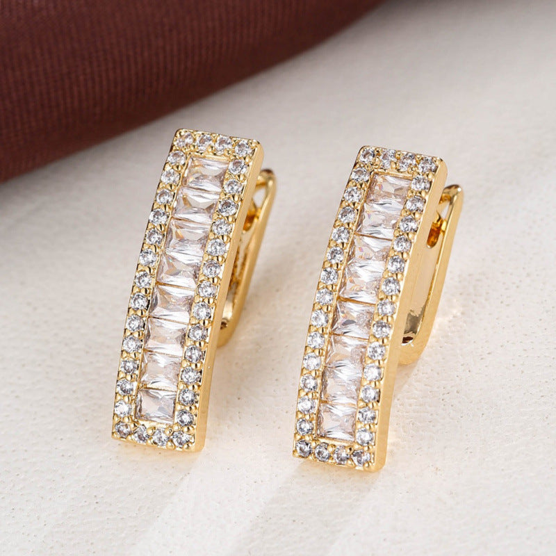 Geometric Earrings For Women, Copper With 18K Real Gold Electroplated And Zircon Inlay