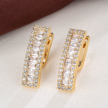 Geometric Earrings For Women, Copper With 18K Real Gold Electroplated And Zircon Inlay