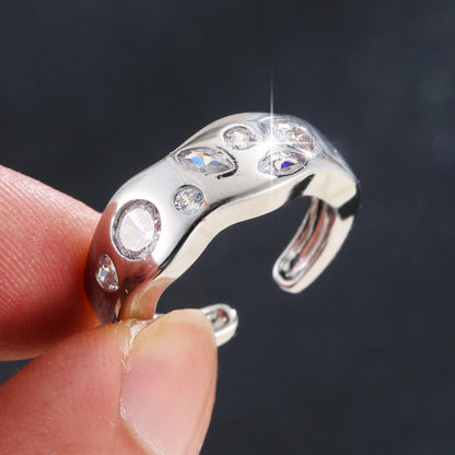 Waves Wave Ring For Women In Gold Copper With Zircon Inlay, Perfect For Spring