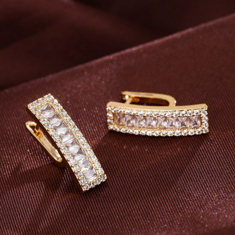 Geometric Earrings For Women, Copper With 18K Real Gold Electroplated And Zircon Inlay