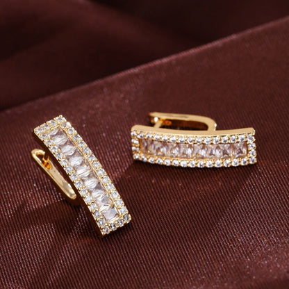Geometric Earrings For Women, Copper With 18K Real Gold Electroplated And Zircon Inlay