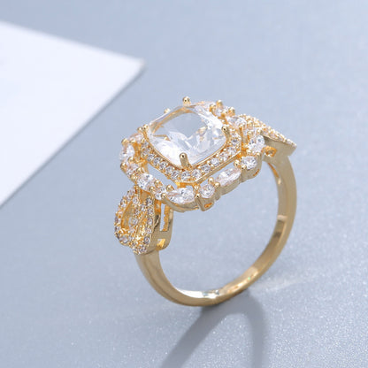 Geometric Rings For Women With Bezel Setting, Electroplated Copper Material Featuring Zircon Inlay