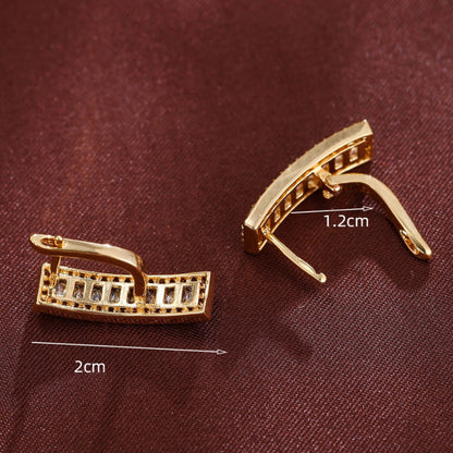 Geometric Earrings For Women, Copper With 18K Real Gold Electroplated And Zircon Inlay