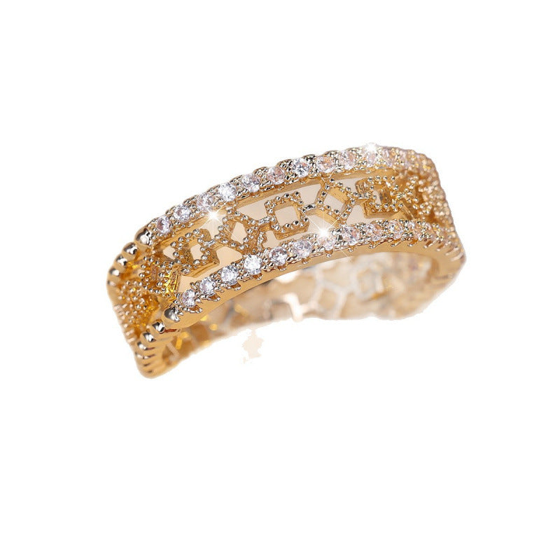 Simple Style Irregular Copper Ring For Women With Zircon Inlay In Gold