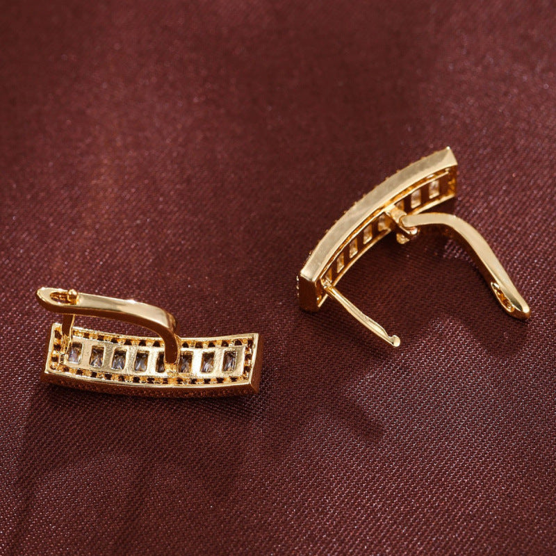 Geometric Earrings For Women, Copper With 18K Real Gold Electroplated And Zircon Inlay