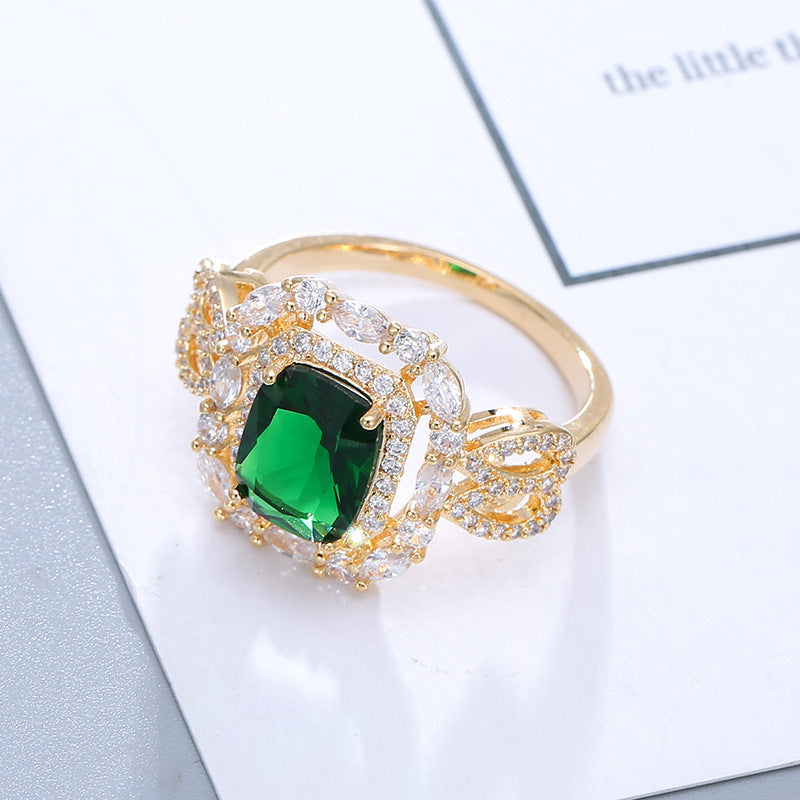 Geometric Rings For Women With Bezel Setting, Electroplated Copper Material Featuring Zircon Inlay