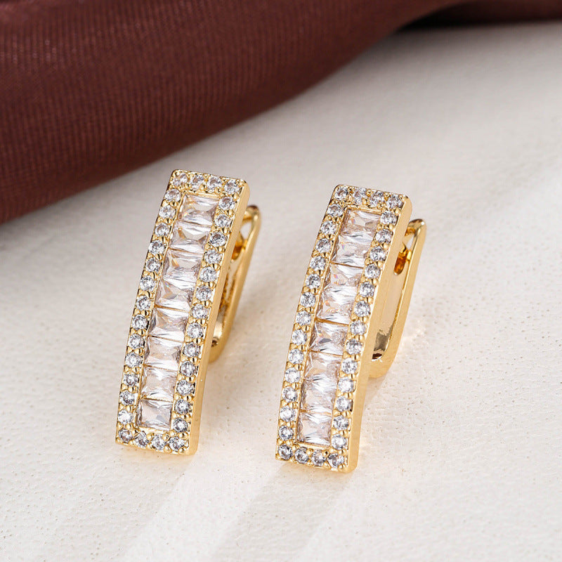 Geometric Earrings For Women, Copper With 18K Real Gold Electroplated And Zircon Inlay