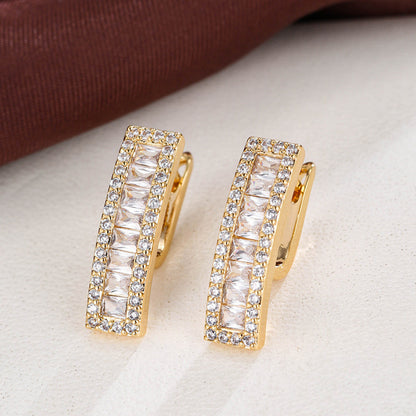 Geometric Earrings For Women, Copper With 18K Real Gold Electroplated And Zircon Inlay