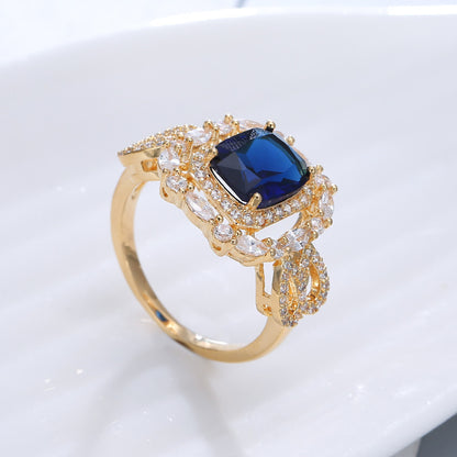 Geometric Rings For Women With Bezel Setting, Electroplated Copper Material Featuring Zircon Inlay