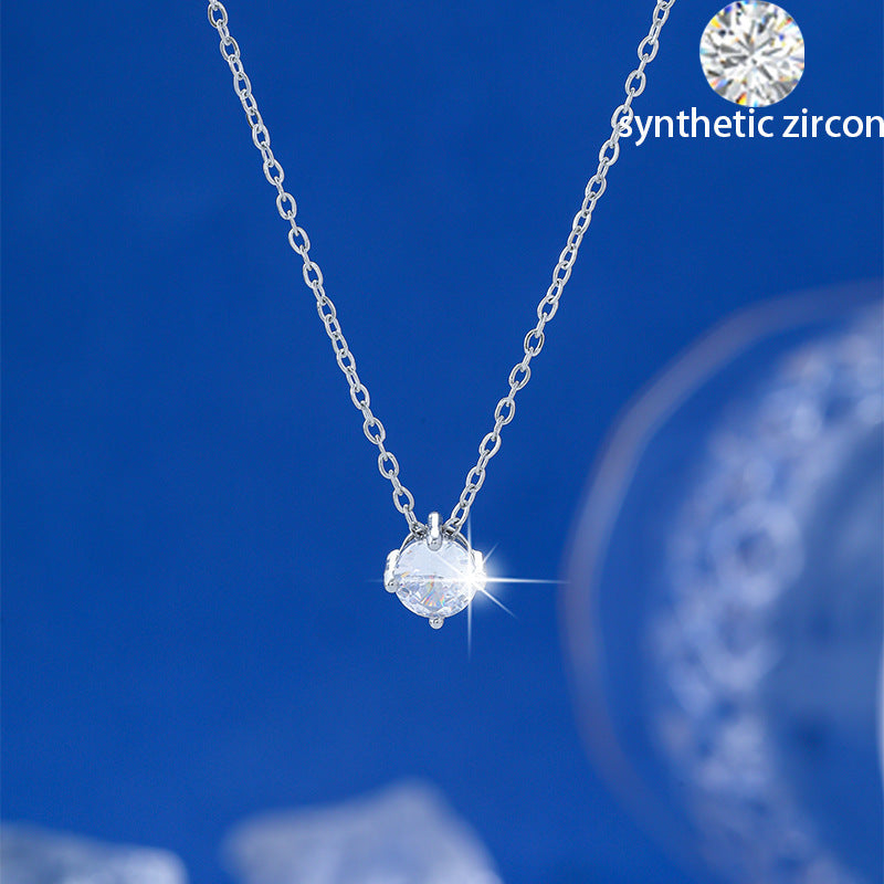 Electroplated Copper Pendant Necklace With White Crystal Inlay On Cable Chain For Women