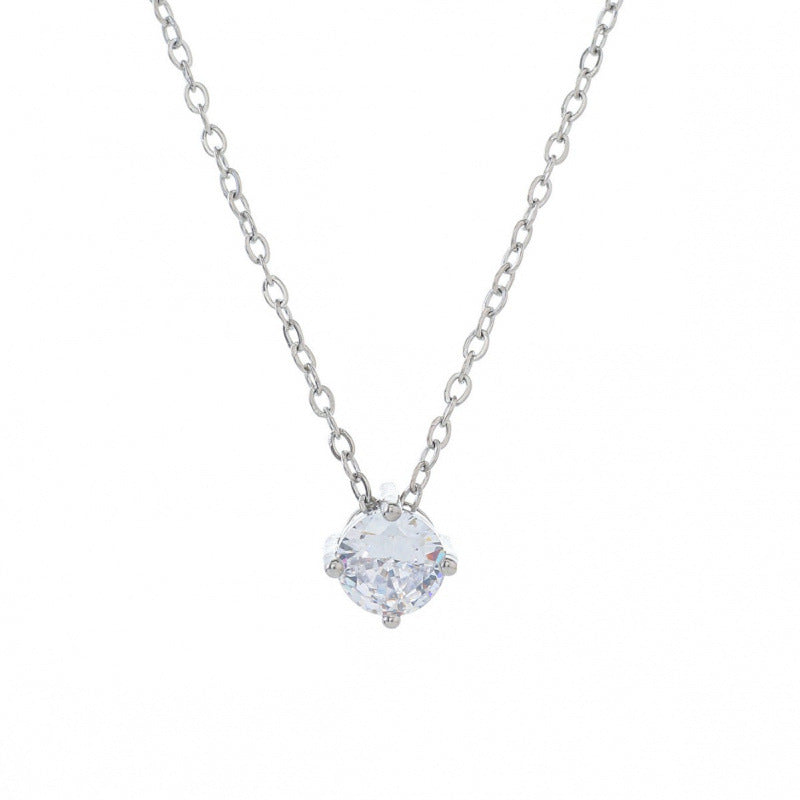 Electroplated Copper Pendant Necklace With White Crystal Inlay On Cable Chain For Women
