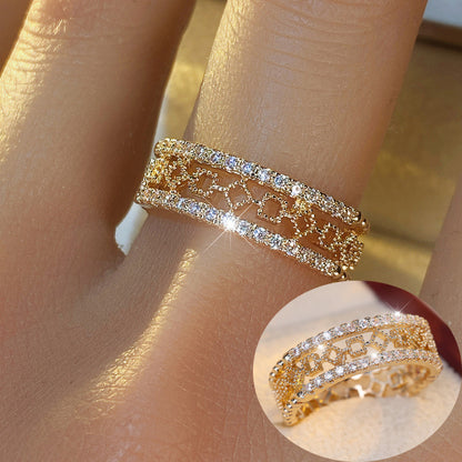 Simple Style Irregular Copper Ring For Women With Zircon Inlay In Gold