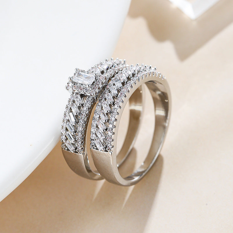 Geometric Rings For Women, Copper With Electroplated Gold Plating And Zircon Inlay