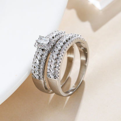 Geometric Rings For Women, Copper With Electroplated Gold Plating And Zircon Inlay