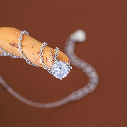 Electroplated Copper Pendant Necklace With White Crystal Inlay On Cable Chain For Women
