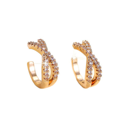 Geometric Clip Earrings For Women In Gold Featuring Copper Ear Pins With Zircon Inlay And Bezel Setting