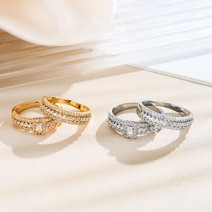 Geometric Rings For Women, Copper With Electroplated Gold Plating And Zircon Inlay