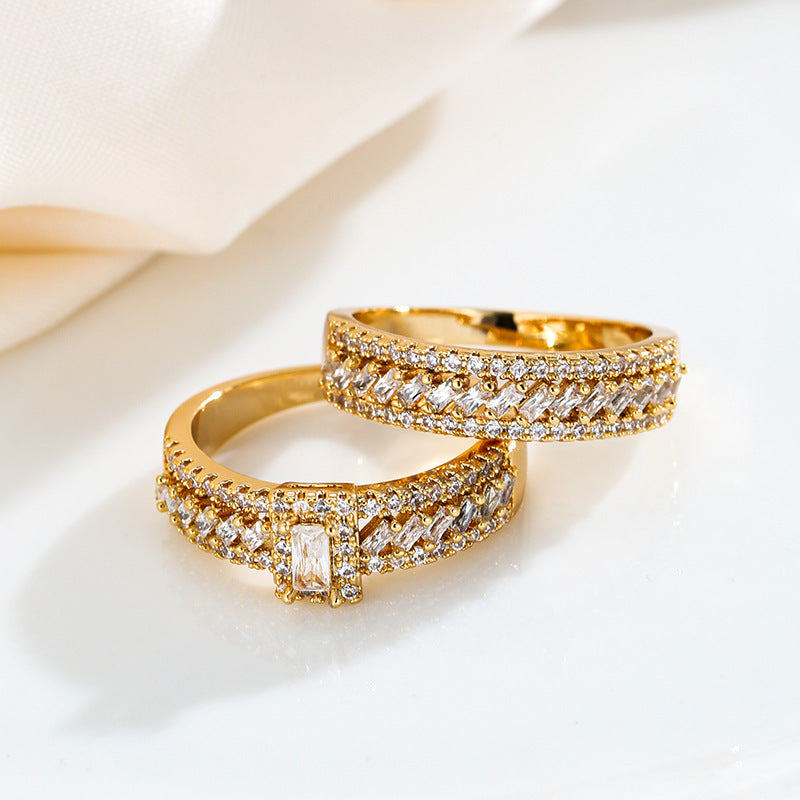Geometric Rings For Women, Copper With Electroplated Gold Plating And Zircon Inlay