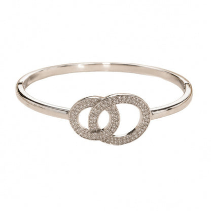Double Ring Copper Bangle With Zircon Inlay, Electroplated Gold Plating, Elegant Gold Finish