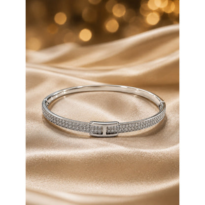 Simple Style Geometric Inlay Bangle In Electroplated Copper With Zircon Detailing