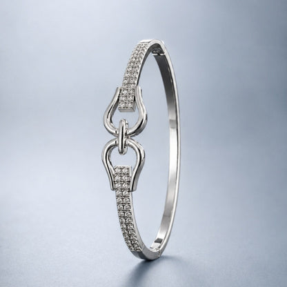 Luxurious Horseshoe Buckle Copper Bangle With Zircon Inlay In Silver