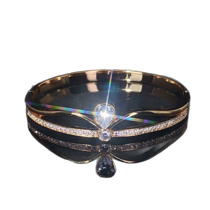 Elegant Crown Inlay Copper Bangle With Zircon In Gold