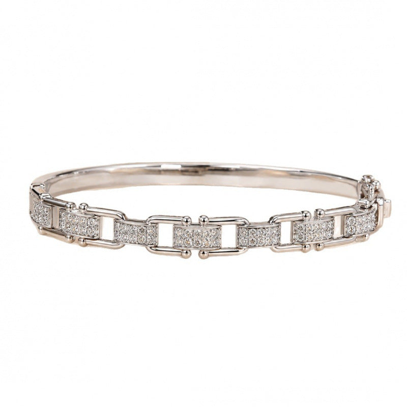Vintage Style Geometric Inlay Bangle In Copper With Electroplated Gold Plating Featuring Zircon Inlay