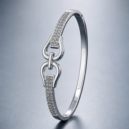 Luxurious Horseshoe Buckle Copper Bangle With Zircon Inlay In Silver