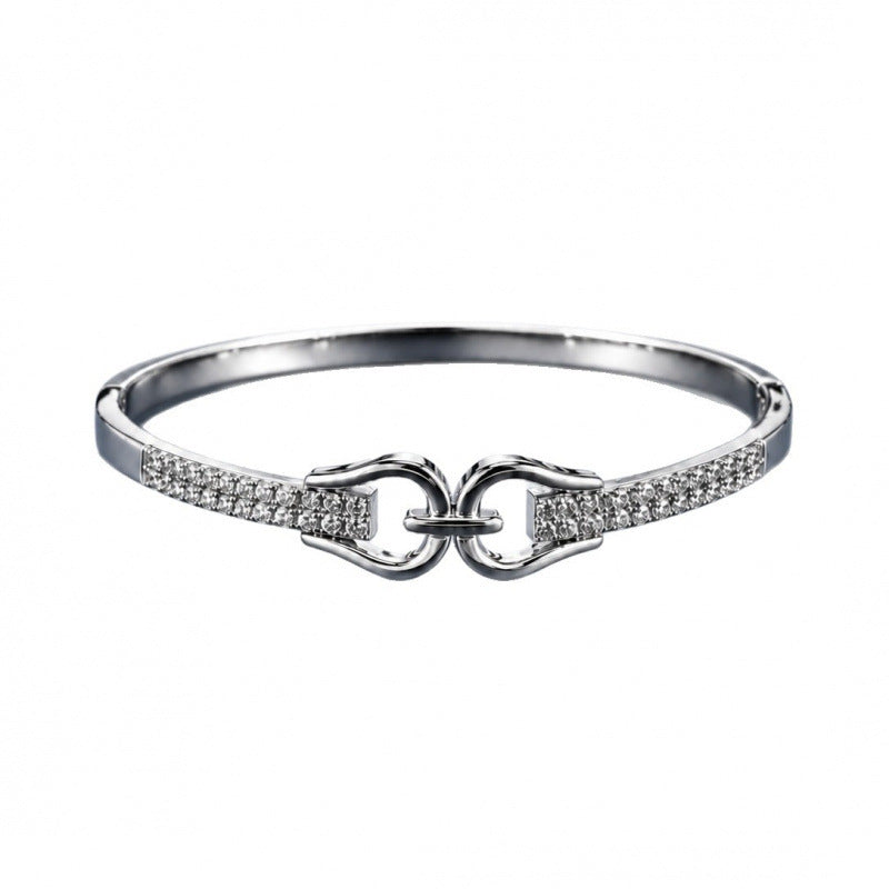 Luxurious Horseshoe Buckle Copper Bangle With Zircon Inlay In Silver