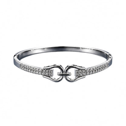Luxurious Horseshoe Buckle Copper Bangle With Zircon Inlay In Silver