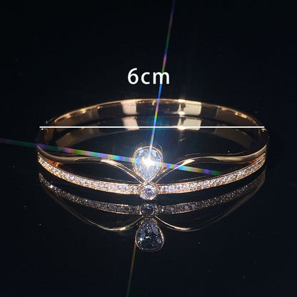 Elegant Crown Inlay Copper Bangle With Zircon In Gold