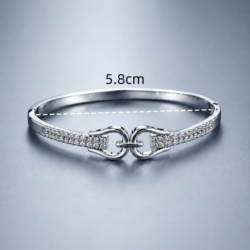Luxurious Horseshoe Buckle Copper Bangle With Zircon Inlay In Silver