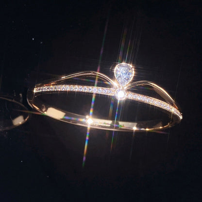 Elegant Crown Inlay Copper Bangle With Zircon In Gold
