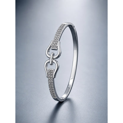 Luxurious Horseshoe Buckle Copper Bangle With Zircon Inlay In Silver