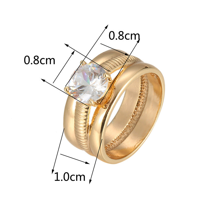 Couple Wide Band Stripe Rings In Titanium Steel With Zircon Inlay, Electroplated Gold Plating, 1 Pair