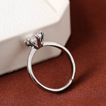 Hexagon Copper Ring With Zircon Inlay In Silver, Simple Style For Women