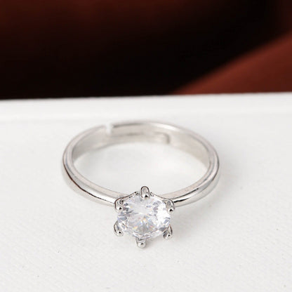 Hexagon Copper Ring With Zircon Inlay In Silver, Simple Style For Women