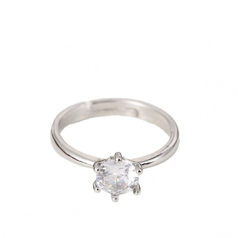 Hexagon Copper Ring With Zircon Inlay In Silver, Simple Style For Women