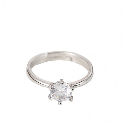 Hexagon Copper Ring With Zircon Inlay In Silver, Simple Style For Women